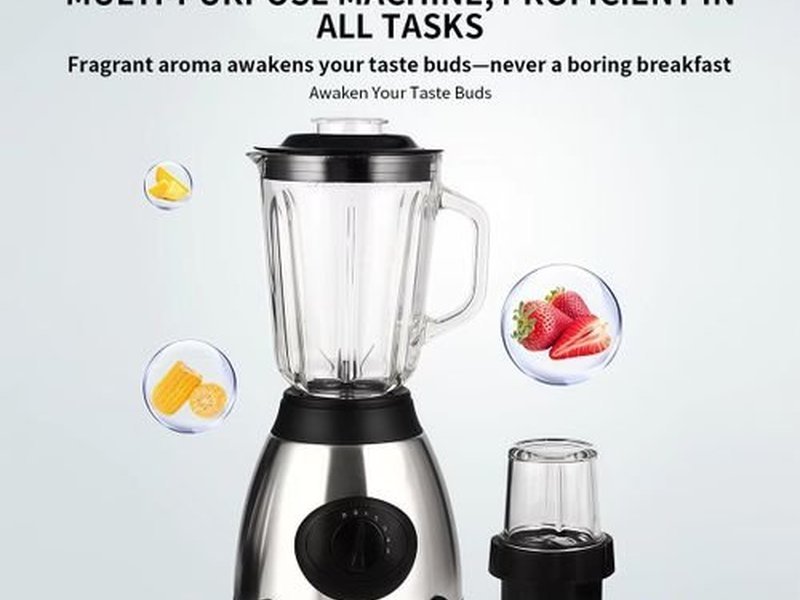 2L 1500W 2-in-1 electric blender and grinder with Pulse Function – 3D Double-Blade Design – Food Grade Steel Knife – Variable Speed Dial (0-5 & S) – Powerful Motor for Fine & Even Texture – Smoothie Maker, Food Processor – Multi-Purpose for Home Kitchen