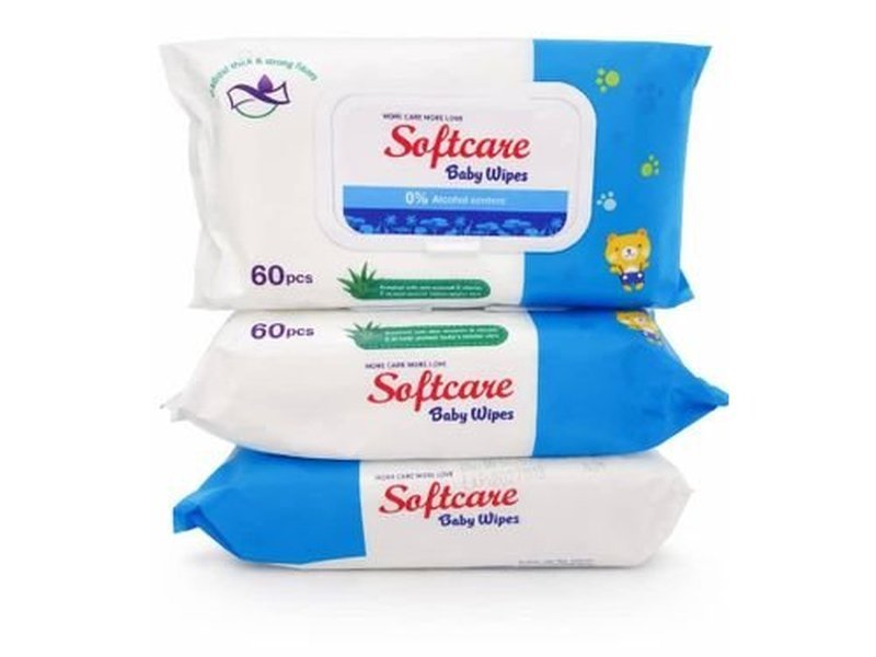Softcare A Softcare Baby Wipes 60pcs x 3 Packs (Alcohol-Free, Gentle & Moisturizing)